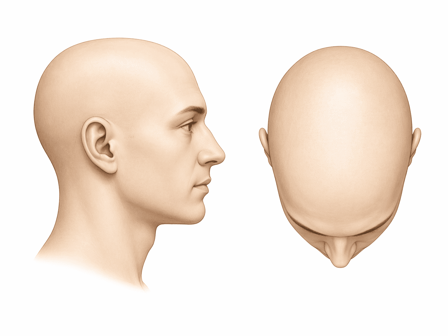 Scalp treatment zones, side profile and top-down views